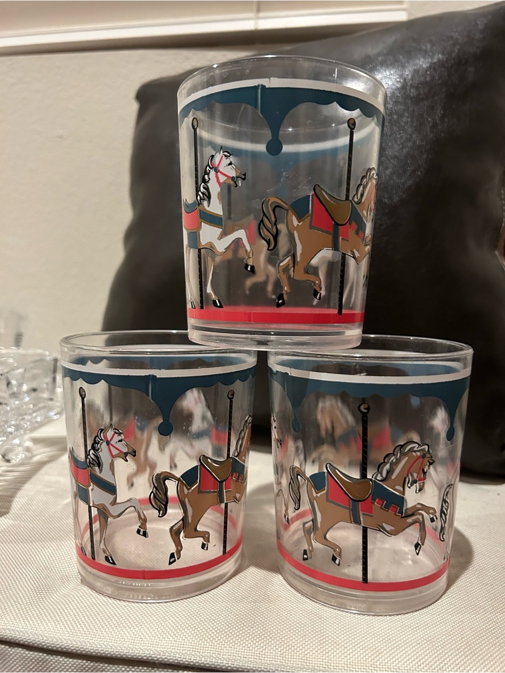 Vintage Carousel Rocking Horses drinking glasses - set of three